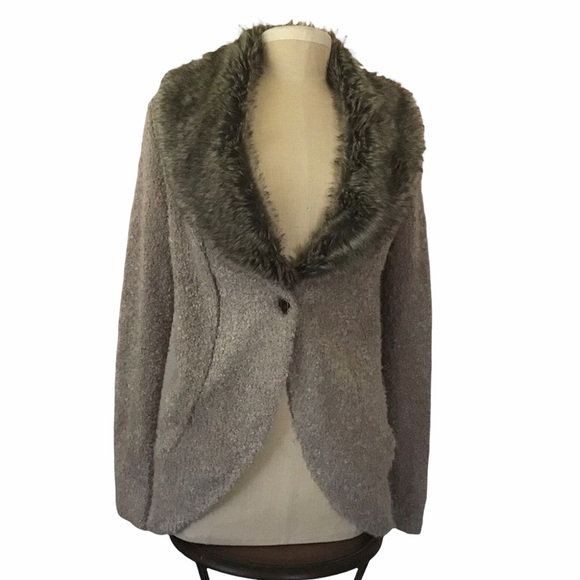 Double Zero fur-collared boucle knit cardigan - Picture 6 of 12